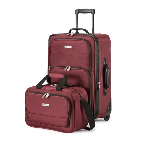Amazon Basics Set di 2 Bagagli Impilabili, Valigia Espandibile (58 cm) e Borsa in Tessuto