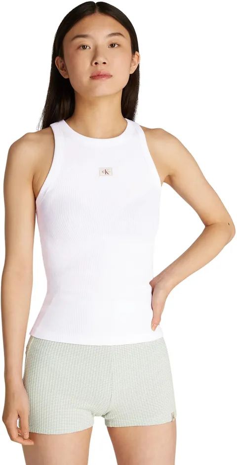 Calvin Klein Donna Canotta Woven Label Rib Slim Fit, Bianco (Brilliant White), XXXL