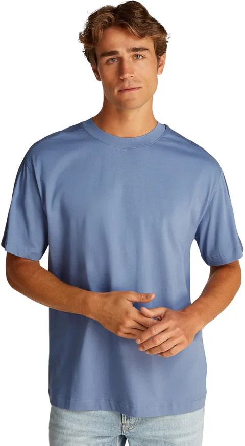 Calvin Klein Uomo T-Shirt Maniche Corte Logo Tape Tee con Scollo Rotondo, Blu (Tempest), M