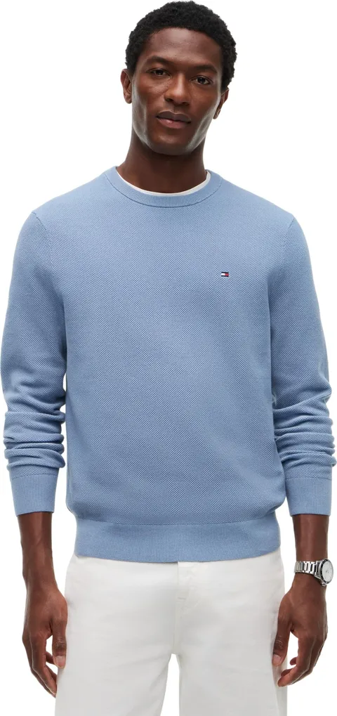Tommy Hilfiger Uomo Pullover Essential Structure Crew Neck Regular Fit, Blu (Brisk Blue), M