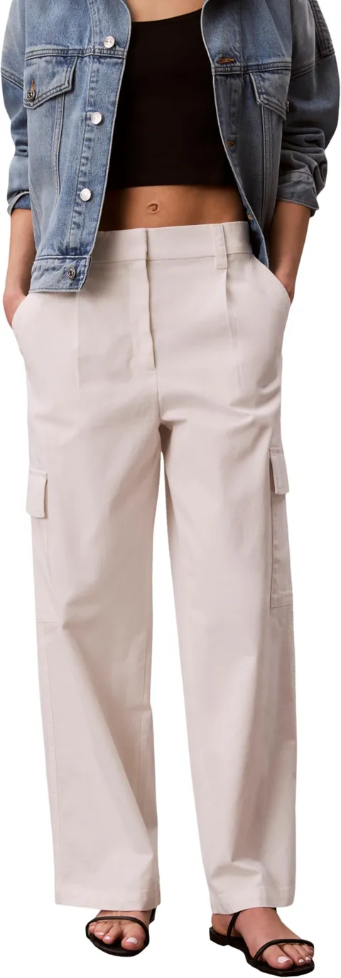 Calvin Klein Donna Pantaloni in Tessuto Cotton Ewaist Cargo Pant con Vita Elastica, Beige