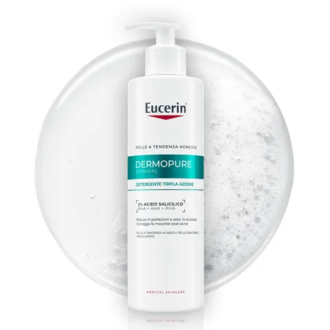 Eucerin DermoPure Clinical Detergente Viso Tripla Azione 400 ml, Detergente schiumogeno