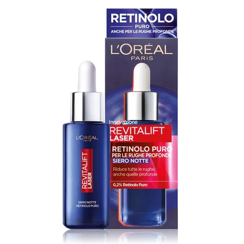 L'Oréal Paris Siero Notte Revitalift Laser X3, Azione Antirughe Anti-Età con Retinolo