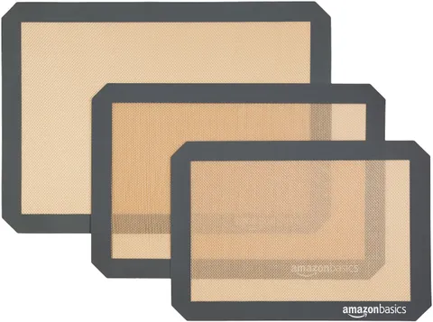Amazon Basics Tappetini da forno in silicone, set da 3 unità, Rettangolare, 23.0cm x
