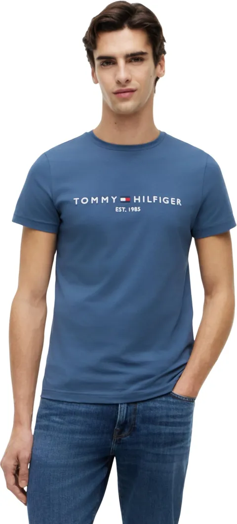 Tommy Hilfiger T-Shirt Maniche Corte Uomo Slim Fit, Blu (Aegean Sea), L