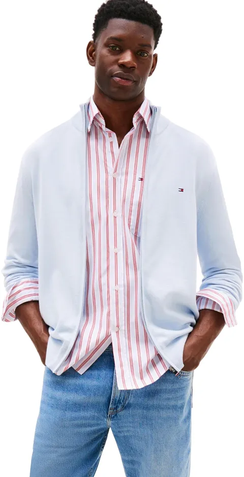 Tommy Hilfiger Uomo Pullover con Cerniera Essential Cotton Zip Thru Colletto alla Coreana, Blu (Breezy Blue), XS