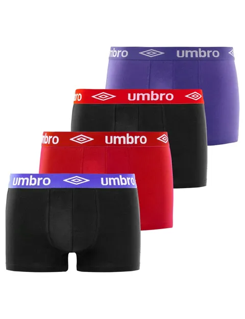 Umbro Mutande Boxer Uomo 100% Cotone, Set da 4, Nero CLA (XL)