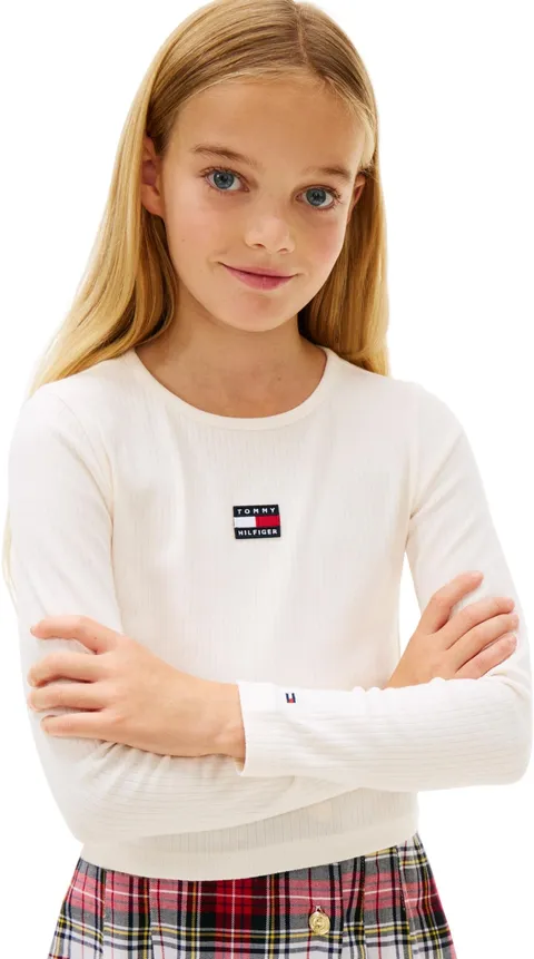 Tommy Hilfiger Girls Heritage Flag Rib Knit Tee LS KG0KG09065 White (Ancient White) 16
