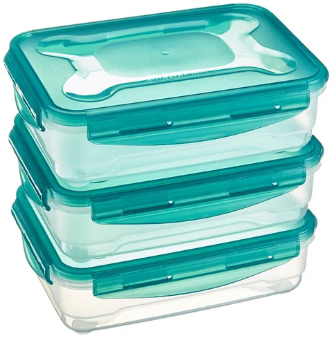 Amazon Basics Set di 3 contenitori ermetici per alimenti da 1.2 litri, con coperchio, in