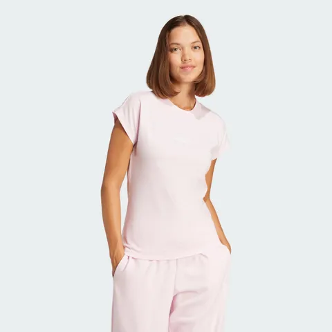adidas Donna Essentials Linear Cotton Shirt, Clear Pink/White, XS