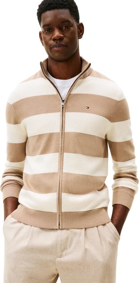 Tommy Hilfiger Uomo Pullover con Zip Cotton Zip Through con Colletto alla Coreana, Beige
