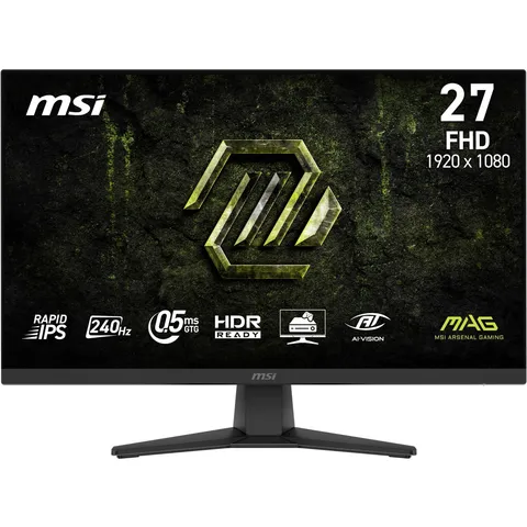 msi MAG 272F X24 - Monitor Gaming 27" FHD (1920×1080), Rapid IPS, 240 Hz, 0,5 ms, HDR Ready, AMD FreeSync Premium, AI Vision, Eye Care, HDMI 2.0b, DisplayPort 1.2a, Design frameless, VESA, Nero