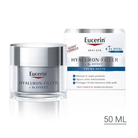 Eucerin Hyaluron-Filler Crema Notte 50 ml, Crema viso antirughe e antiossidante, Skincare