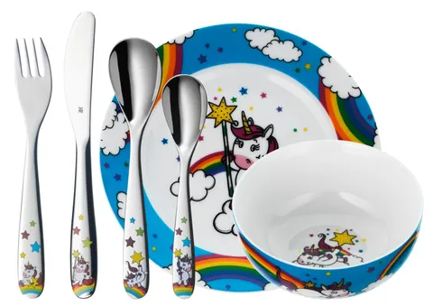 WMF Set posate bimbini Unicorno in Acciaio Inox 18/10 Cromargan, set 6 pezzi con Tazza