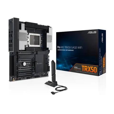 ASUS Pro WS TRX50-SAGE WIFI AMD TRX50 CEB Scheda Madre Workstation AMD, PCIe 5.0 x 16, PCIe 5.0 M.2, LAN da 10 Gb e 2,5 Gb, CPU e Memoria per Overclock, supporto multi-GPU, Nero