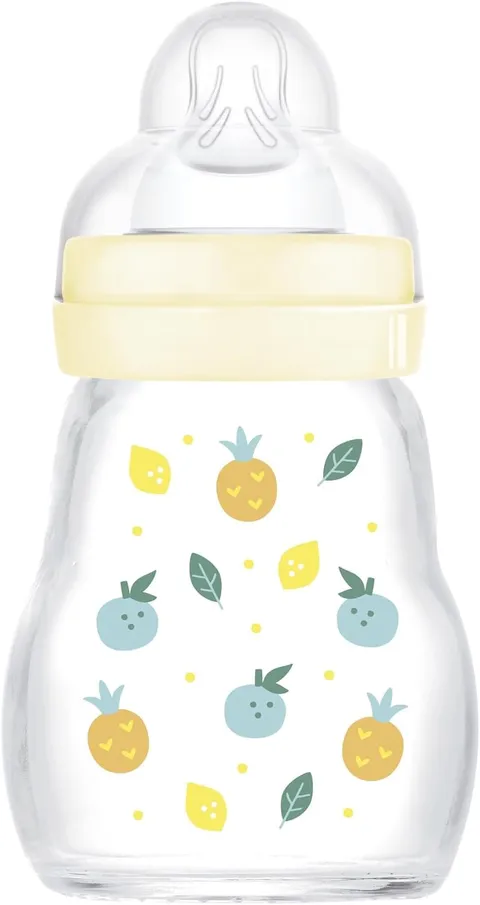 MAM Biberon Feel Good 170 ml, Biberon vetro pregiato resistente alle alte temperature, Accessori neonati ergonomici per uso quotidiano e allattamento misto con morbida tettarella misura 1, Neutro