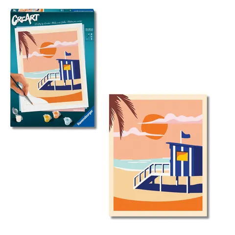 Ravensburger - CreArt Cottage Sulla Spiaggia, Kit pittura per adulti