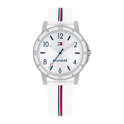 Tommy Hilfiger Orologio da Ragazza con Quadrante Argento, Cinturino in Silicone Bianco, Cassa Argento 32mm, Movimento al Quarzo a 3 Lancette, Resistenza all’acqua di 3 ATM - 1720014
