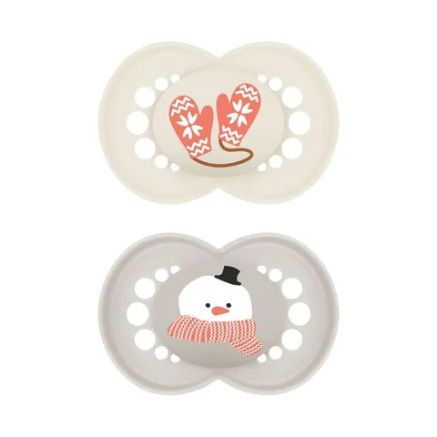 MAM Original Winter Limited Edition Succhietto 16+ Mesi (Set da 2), Ciuccio MAM 16 36 mesi a tema invernale e natalizio, Regalo neonato con tettarella silicone e porta ciuccio sterilizzatore, Neutro