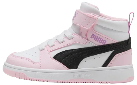 Puma Rebound V6 Mid AC+ PS Sneaker, Bianco Nero-Rosa Perla, 1.5 UK Bambino, Puma Bianco