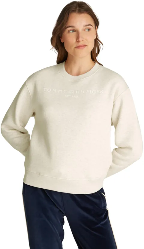 Tommy Hilfiger Felpa Donna Senza Cappuccio, Avorio (Oatmeal Heather), XXXL