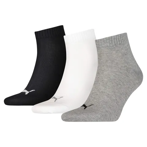 PUMA Quarter Calzini, Grigio/Bianco/Nero, 35-38 (Pacco Da 3) Unisex-Adulto