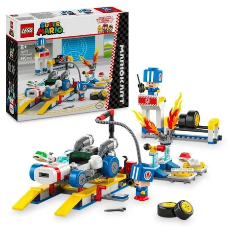 LEGO Super Mario: Mario Kart - Toad’s Garage Set, Nintendo Mechanic Toy with 2 Blue Toad