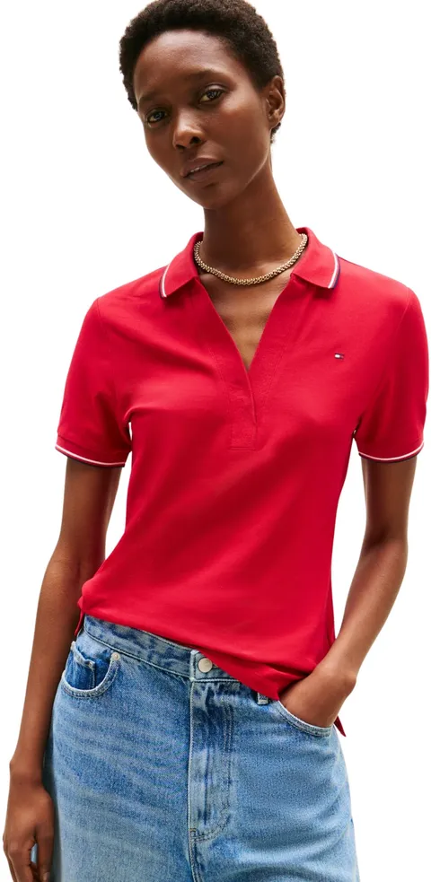 Tommy Hilfiger Donna Maglietta Polo Maniche Corte Open Slim Fit, Multicolore (Medium