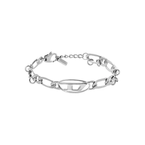 Diesel Bracciale ovale con logo D da uomo, in argento, in ottone, DX1599040, Eine Grösse