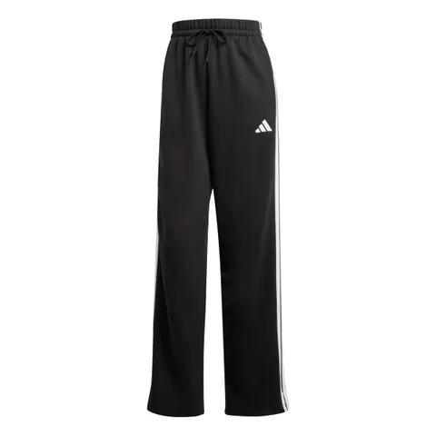 adidas Donna Essentials 3-Stripes Open Hem Fleece Pants, Black/White, L