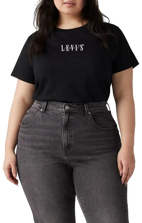 Levi's Maglietta da Donna Perfect Tee (Confezione da 1), PL Serif EMB Caviar, XL