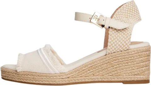 Tommy Hilfiger Donna Espadrillas Wedge Fringe Canvas con Tacco a Zeppa, Avorio (Muslin)