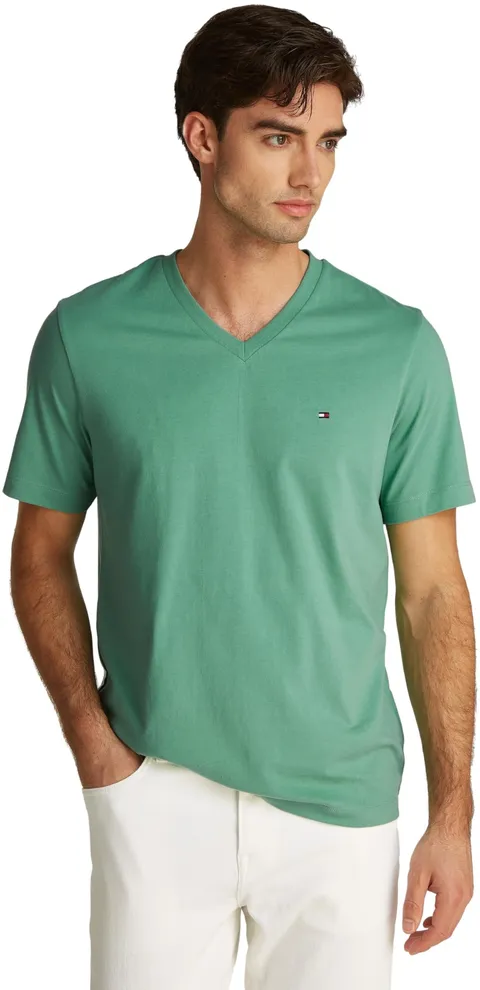 Tommy Hilfiger Uomo T-Shirt Maniche Corte Essential Tee con Scollo a V, Verde (Fort