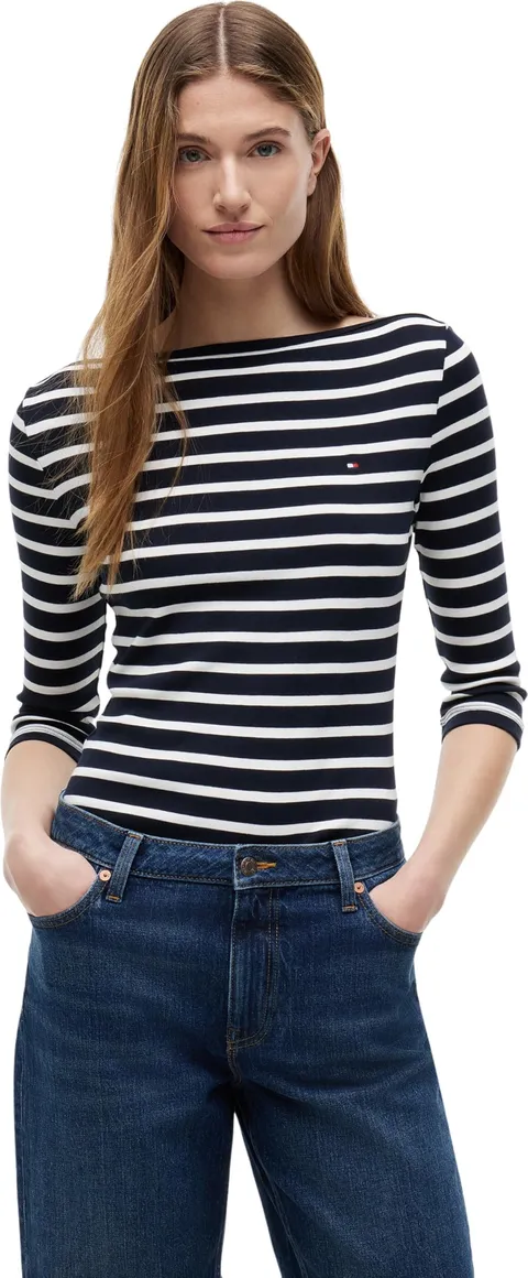 Tommy Hilfiger Donna Maglietta Maniche Lunghe New Cody Slim Scollo a Barca, Multicolore