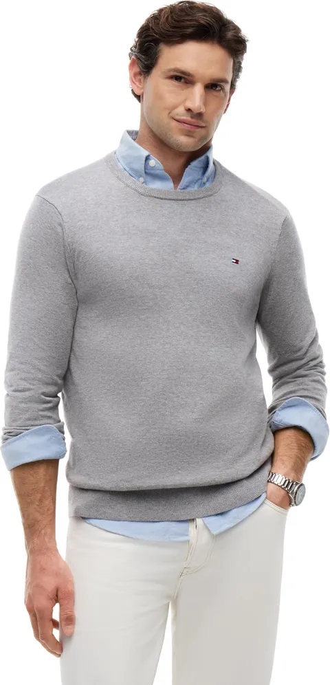 Tommy Hilfiger Uomo Pullover Essential Cotton Crew Neck in Cotone, Grigio (Medium Grey Heather), XXXL