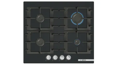 Bosch PNP6B6K40 Serie 4, Piano cottura a gas, 60 cm, Vetro temperato, Griglie ghisa