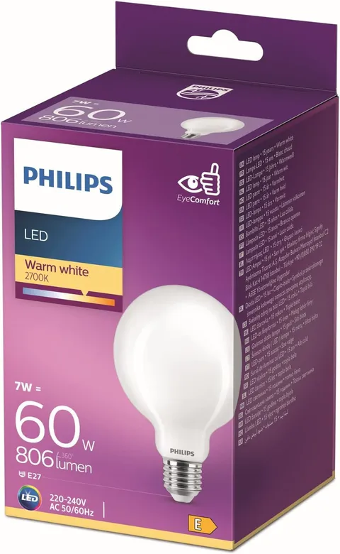 Philips LED Globo E27 60W 2700K Bianca Calda