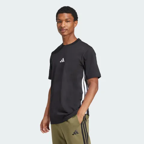 adidas Uomo Essential Three Stripes Single Jersey Shirt, Black/White, XXL