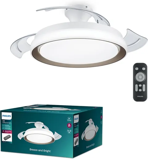 Ventilatore a Soffitto con Pale Retrattili e Lampadina LED Philips Bliss, 3 Pale, Pala