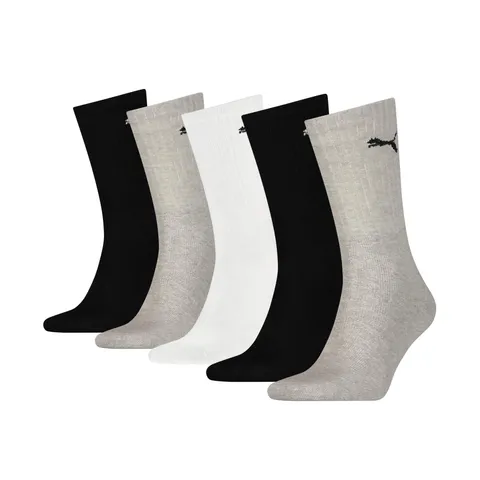PUMA Crew, Calzini Unisex - Adulto, Bianco/Grigio/Nero, 47-49 (Pacco da 5)