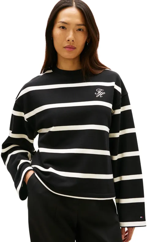 Tommy Hilfiger Felpa da Donna TH Script MDRN Terry Swtshrt WW0WW48431, Nero (Nero/Calico