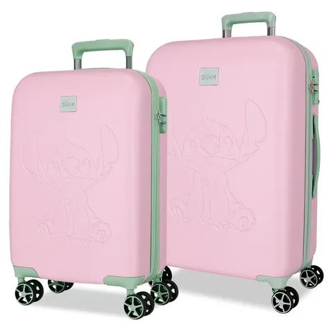 Joumma Disney "In viaggio con Stitch" - Set di valigie rosa 55/60 cm, 6,26 kg, lucchetto