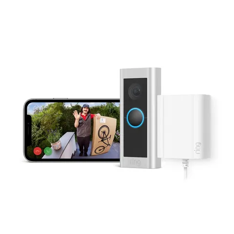 Ring Videocitofono Pro cablato (in precedenza Video Doorbell Pro 2) + alimentatore plug-in | Video in HD a 1536p a figura intera, vista dall'alto e wifi | Ring Home: 30 gg. prova gratuita