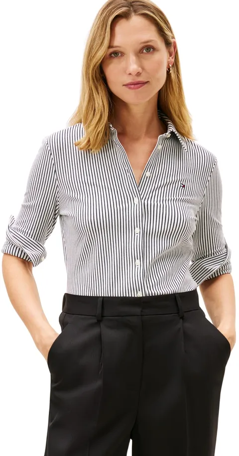 Tommy Hilfiger Camicia da Donna 1985 Slim Pique BTN Down LS WW0WW43528 L/S, Bianco