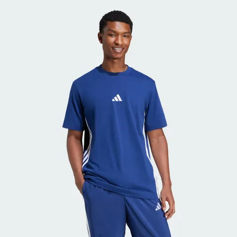 adidas Uomo Essential Three Stripes Single Jersey Shirt, Dark Blue/White, XL