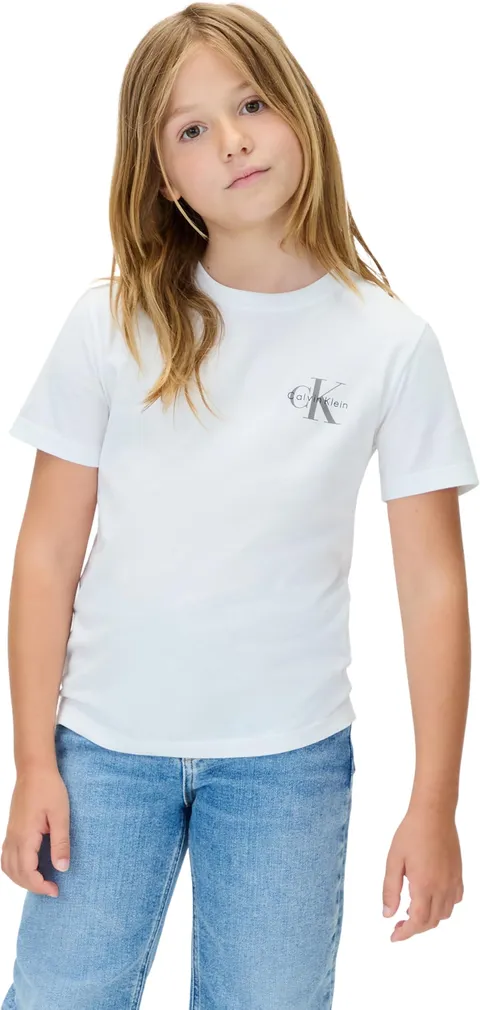 Calvin Klein T-Shirt Unisex Monologo SS IU0IU00719 S/S, Bianco (Bianco Brillante), 8 Anni, Bianco (Bianco Brillante), 8 Anni