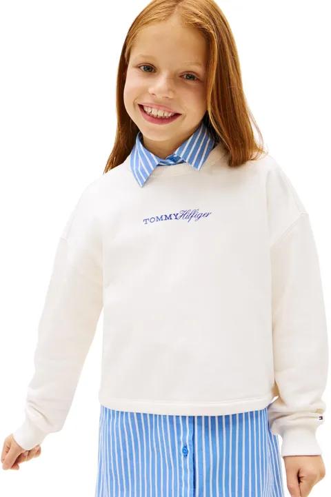Tommy Hilfiger Bambina Felpa Glitter con Scollo Rotondo, Avorio (Ancient White), 16 Anni