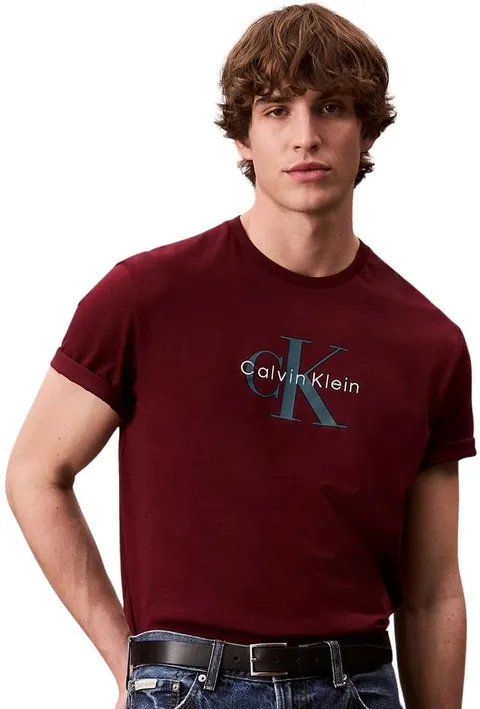 Calvin Klein Uomo T-Shirt Maniche Corte Monologo Tee in Cotone, Rosso (Deep Rouge), XL