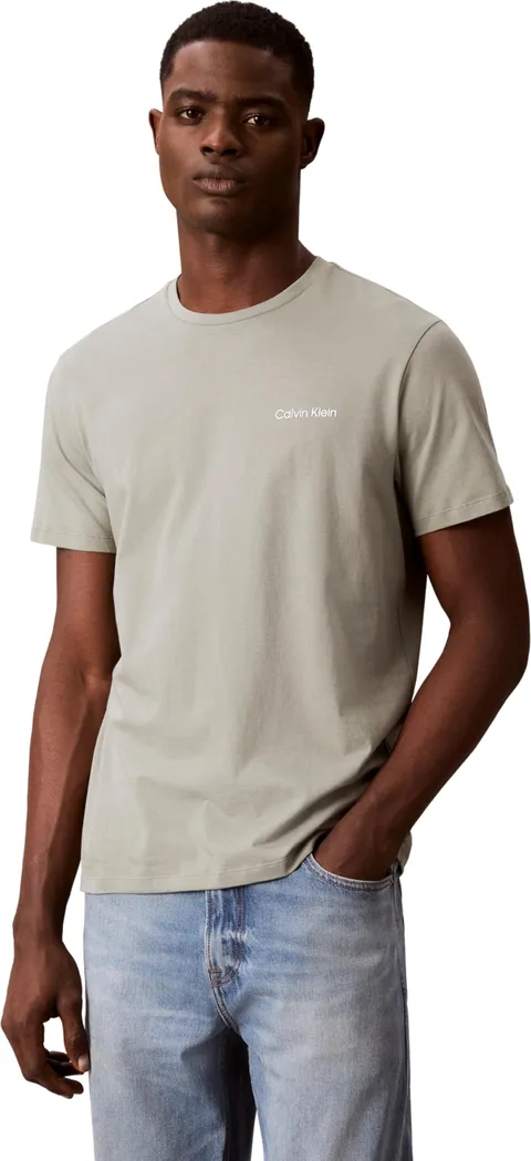 Calvin Klein Uomo T-Shirt Maniche Corte Micro Logo con Scollo Rotondo, Beige (Shadow), S