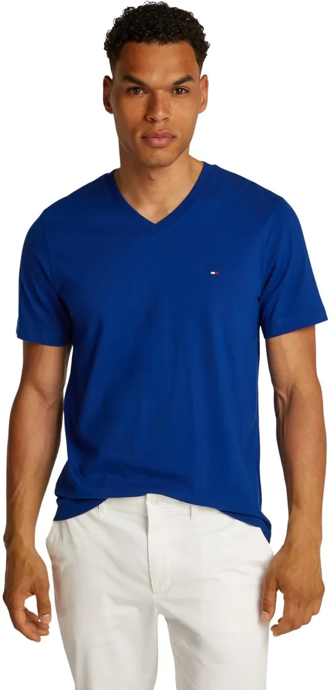 Tommy Hilfiger Uomo T-Shirt Maniche Corte Essential Tee con Scollo a V, Blu (Wedge Blue)